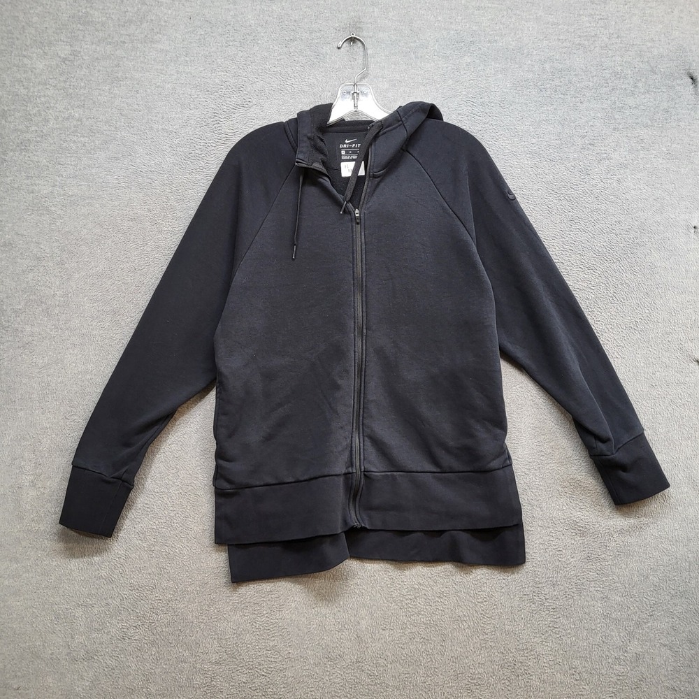 Nike Women Sweatshirt Medium Black Hoodie Logo Full Zip Raglan Embroidered